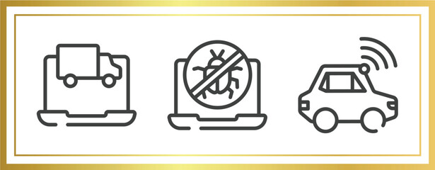 artificial intelligence outline icons set. linear icons sheet included online tracking, no virus, autonomous car vector.