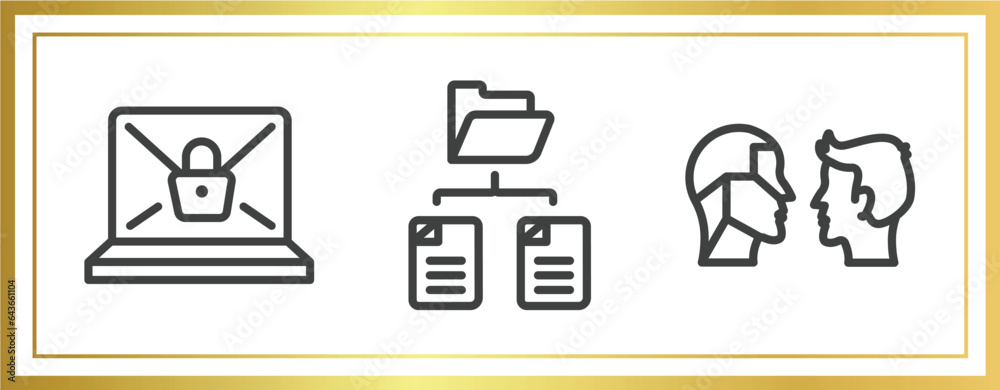 Poster artificial intelligence outline icons set. linear icons sheet included ransomware, folder network, t