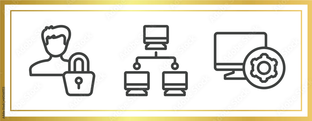 Poster computer applications outline icons set. linear icons sheet included authentication, computer networ