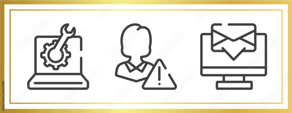 Poster communication and media outline icons set. linear icons sheet included technical support line, custo