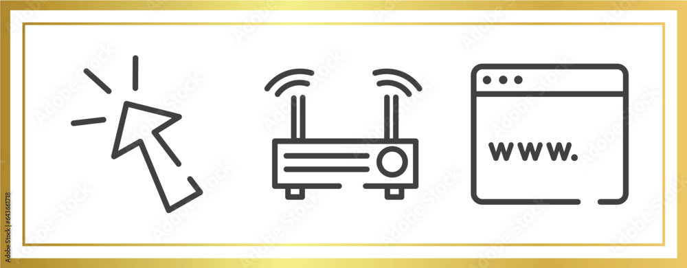 Poster responsive design outline icons set. linear icons sheet included mouse clicker, modem, browser windo