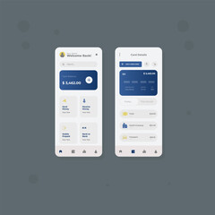 Fototapeta na wymiar Finance Credit Card App Main Page Spends Details Honorable Blue Golden Yellow UI UX Vector Design