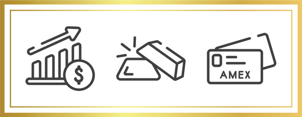 economy outline icons set. linear icons sheet included raise, gold ingot, vector.