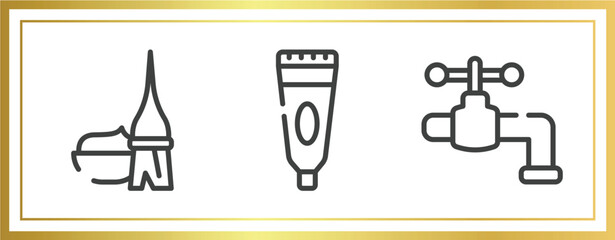 hairdressing and esthetics outline icons set. linear icons sheet included dye, tooth paste, faucet vector.