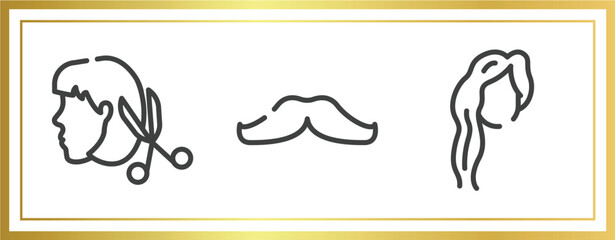Obraz premium hair salon outline icons set. linear icons sheet included heads hairs and scissors, mustache, woman with long hair vector.
