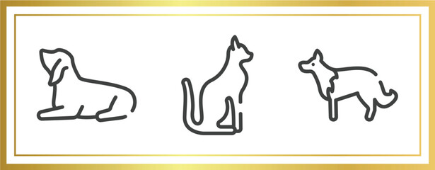 dog breeds fullbody outline icons set. linear icons sheet included null, egyptian cat, collie vector.