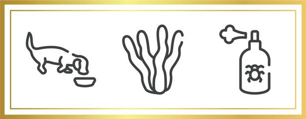 pet shop lineal outline icons set. linear icons sheet included dog eating, aae, spray vector.