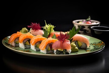 Fresh and colorful sushi, Japanese culinary art., generative IA
