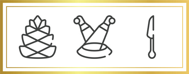 thanksgiving outline icons set. linear icons sheet included pine cone, scene, cutlery vector.