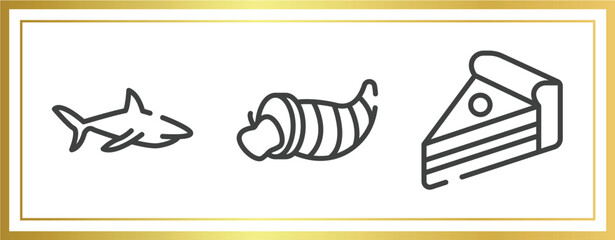 thanksgiving outline icons set. linear icons sheet included sharks, cornucopia, piece of cake vector.