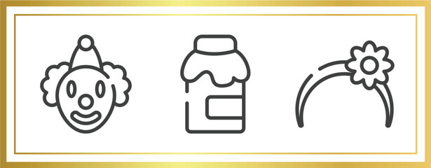 thanksgiving outline icons set. linear icons sheet included clown, jam, headband vector.