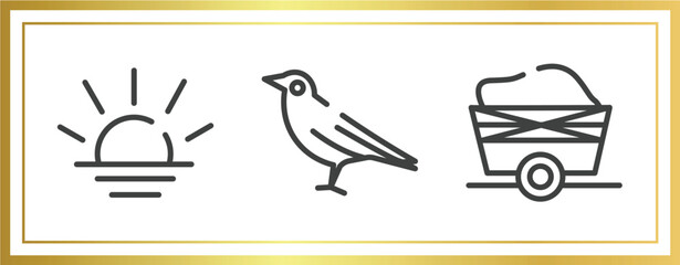 desert outline icons set. linear icons sheet included sun, crow, wagon vector.