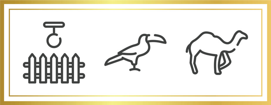desert outline icons set. linear icons sheet included swing, toucan, dromedary vector.