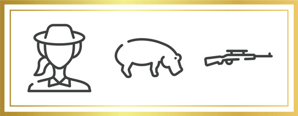 africa outline icons set. linear icons sheet included biologist, hippo, rifle vector.