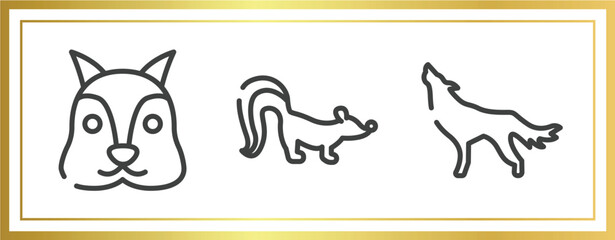 wildlife outline icons set. linear icons sheet included squirrel, skunk, wolf vector.