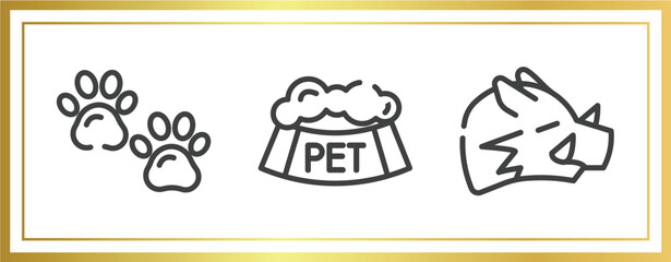 animals outline icons set. linear icons sheet included pawprint, pet bowl, boar vector.