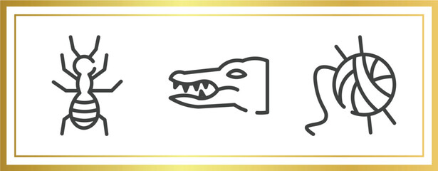 pet grooming outline icons set. linear icons sheet included ant, crocodile, wool vector.