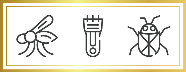 nature outline icons set. linear icons sheet included mosquito, hair clipper, beetle vector.