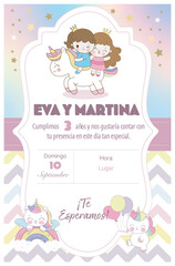 Invitaci&oacute;n de cumplea&ntilde;os infantil de unicornios