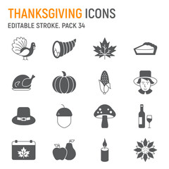 Thanksgiving glyph icon set, holidays collection, autumn vector graphics, logo illustrations, vector icons, family day signs, solid pictograms