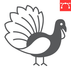 Turkey bird glyph icon, thanksgiving and farming, gobbler vector icon, animal vector graphics, editable stroke solid sign, eps 10.