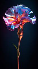 Single carnation flower from holographic metal gradient on black background. Generative AI	