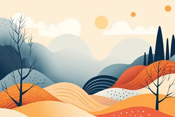 Gordijnen A simple illustration of hills landscape in аsian style. © OleksandrZastrozhnov