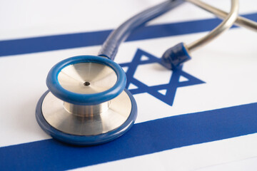 Stethoscope on Israel flag background, Business and finance concept.
