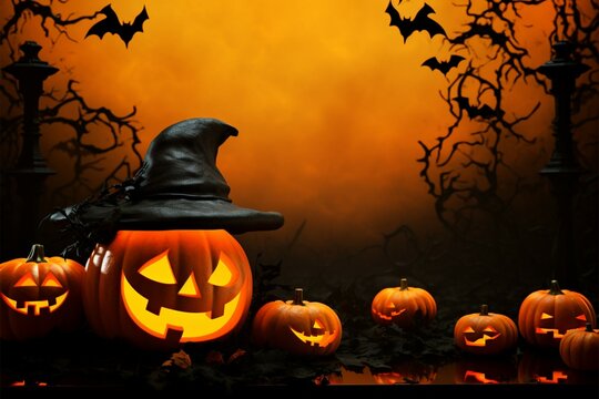 Halloween backdrop featuring a 3D rendered product podium for showcasing items