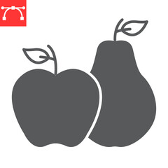 Pear and apple glyph icon , thanksgiving and food, sweet fruits vector icon, vector graphics, editable stroke solid sign, eps 10.