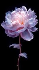 Peony with sparkles on a dark background. Generative AI	