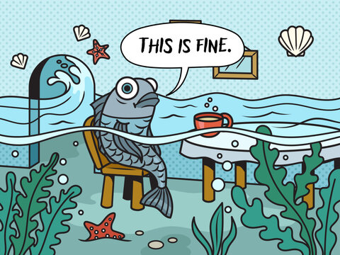 Fish with drain water meme This is fine pinup pop art retro vector illustration. Comic book style imitation.