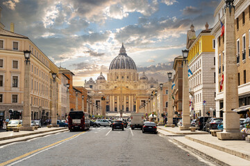 St. Peter's Basilica in Via della Conciliazione in Rome. Vatican City Rome Italy. Roman...