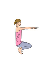 椅子のポーズ　ウットゥカータ・アーサナ　Utkatasana Chair Pose　イラスト　女性　ヨガ