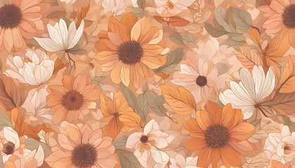 pattern with flowers, floral background, floral pattern, autumn illustration