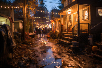 Intricately carved Halloween pumpkins illuminated by flickering candles, casting an eerie yet captivating ambiance