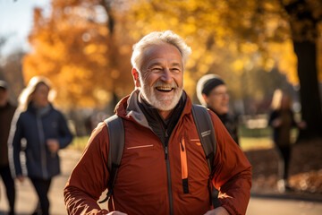 Obraz premium Seniors exercising amidst nature's tranquility in a local park