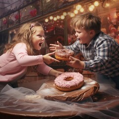Boy and girl with a donut