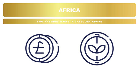 two premium icons from africa collection. outline icons set included egyptian pound thin line, central african franc thin line vector. - obrazy, fototapety, plakaty