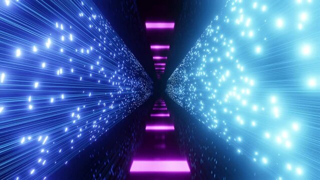 A Vibrant Futuristic Tunnel With Mystical Rotation Sparkles And Lights. Fantasy Scene Without People. Magical Futuristic 80s Old Style. Modern 4K Loop. Conceptual Stock Video. Seamless 3D Animation