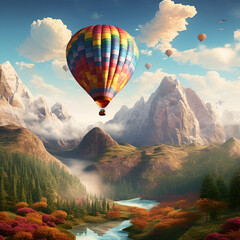Colorful hot air balloon.Generative ai image