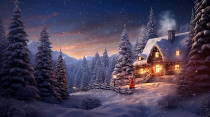 Naklejka premium Winter cozy house outdoor in the snow