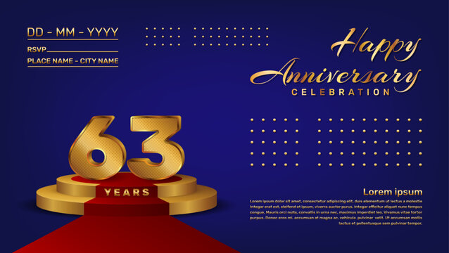 63th anniversary celebration vector template with 3D numbers style and golden stage, Vector template