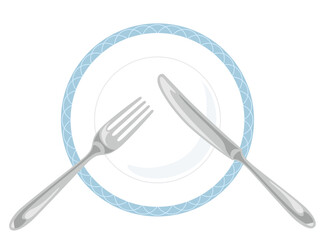 シルバーカトラリーとお皿の食事中のベクターイラスト／cutlery