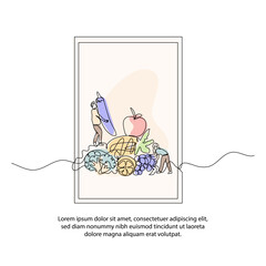 Obraz premium One line about nutritious food poster drawing with frame. Abstract minimal continuous line wall decor.
