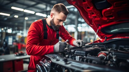 Professional Car Mechanic in Action at Automotive Service Center, generative Ai
