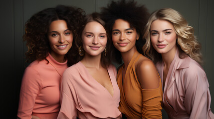 Obraz premium multiethnic group of beautiful women posing in studio, looking at camera
