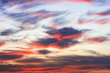 Abstract colorful sky at sunset, blue red orange color sunset sky, abstract sky background