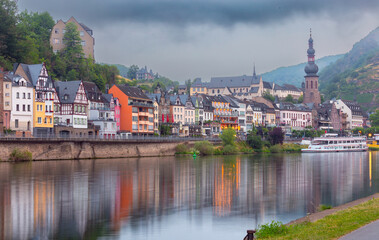 City embankment along the banks of the Moselle River in Cochem.