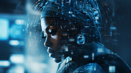 Generative ai young black woman interacting with touch interface